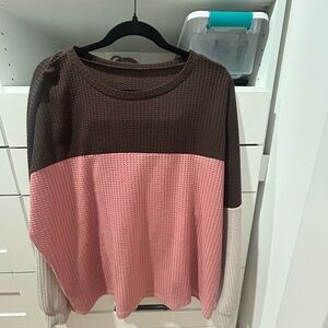 Colorblock Sweater in Brown and Pink